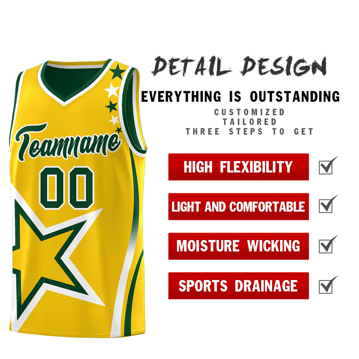 Custom Green Gold White Star Series Reversible Sets Basketball Jersey| KXKSHOP