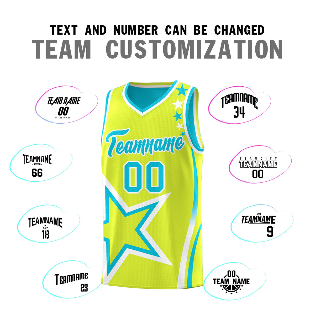 Custom Sky Blue Fluorescent Green White Star Series Reversible Sets Basketball Jersey| KXKSHOP