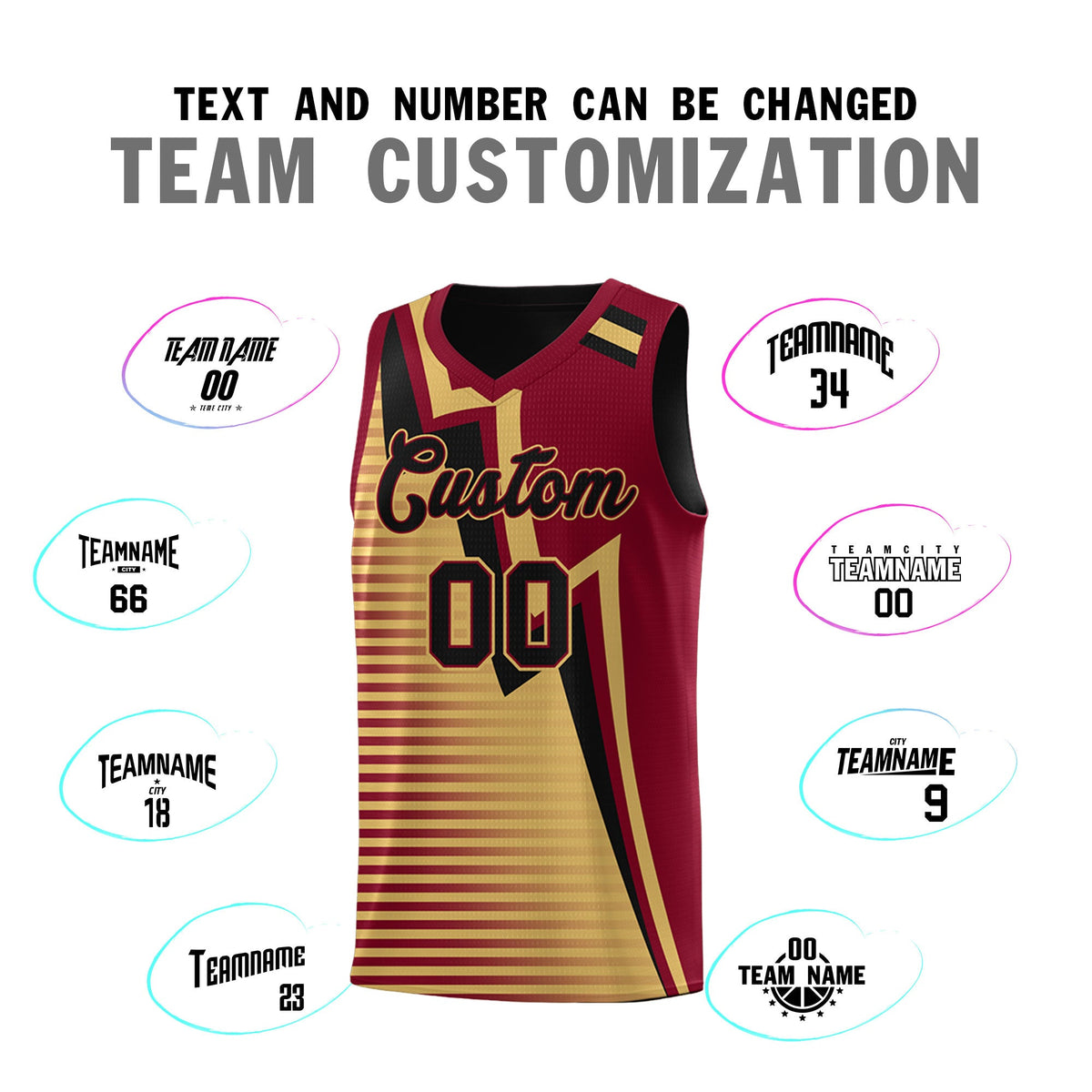 Custom Black Old Gold Crimson Gradient Stripes Lightning Pattern Reversible Sets Basketball Jersey| KXKSHOP