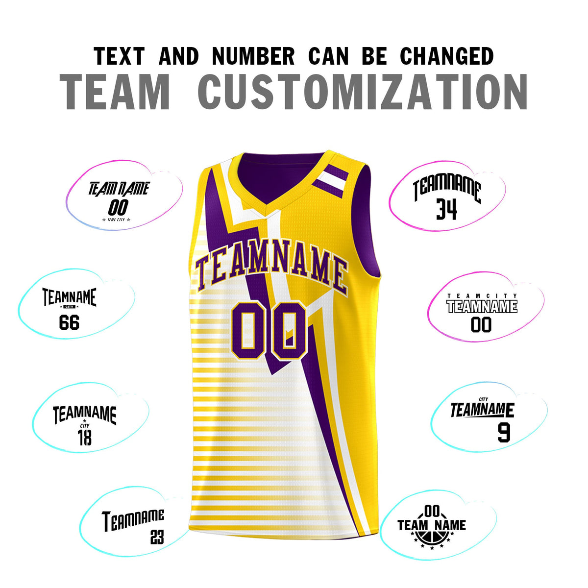 Custom Purple Gold White Gradient Stripes Lightning Pattern Reversible Sets Basketball Jersey| KXKSHOP