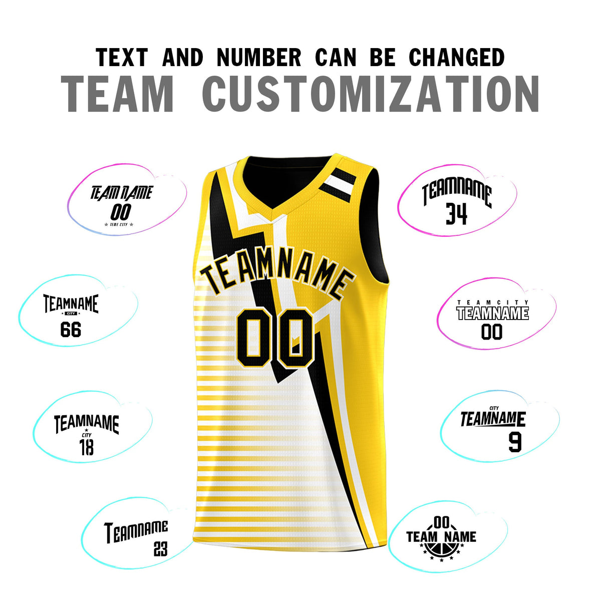 Custom Black Gold White Gradient Stripes Lightning Pattern Reversible Sets Basketball Jersey| KXKSHOP