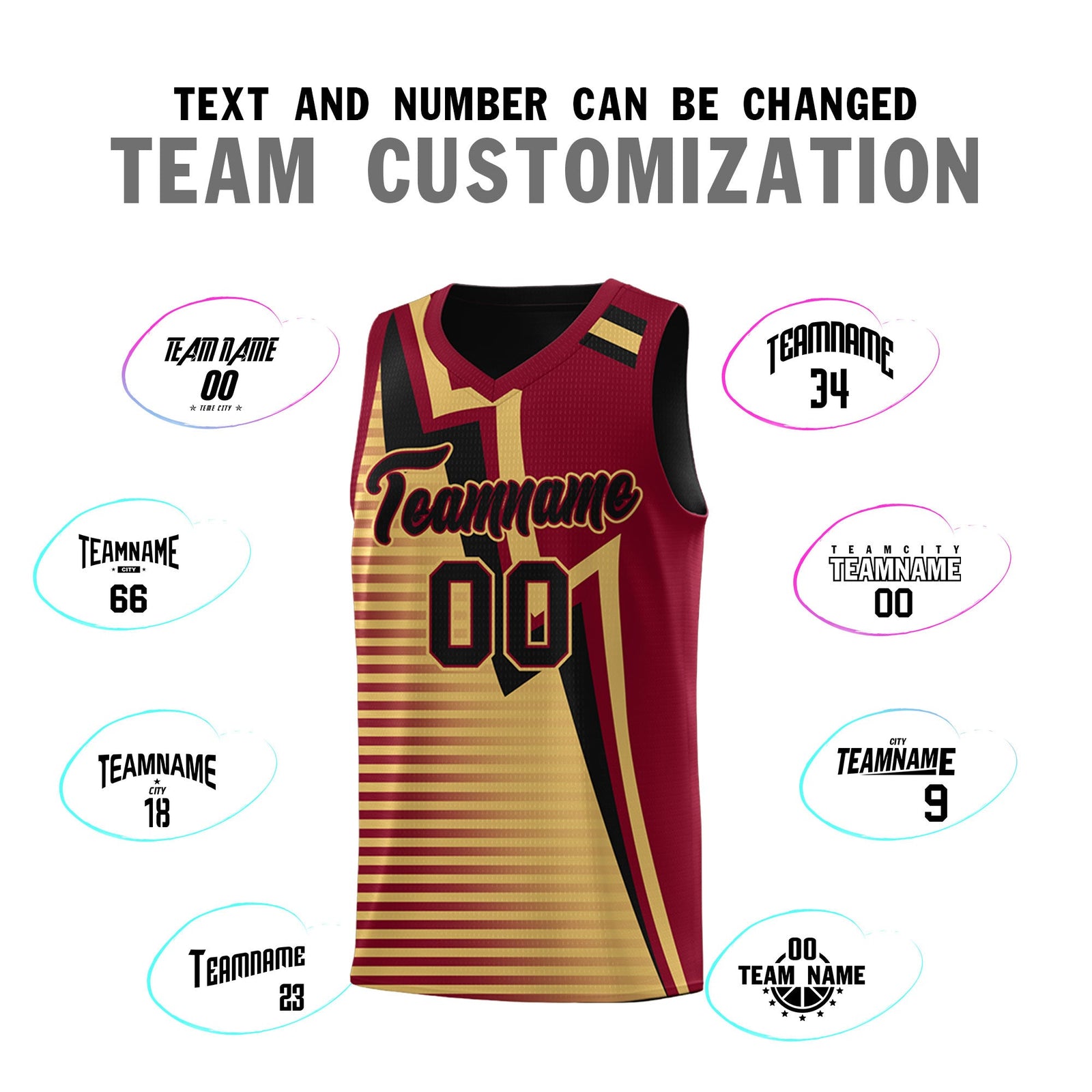 Custom Black Old Gold Crimson Gradient Stripes Lightning Pattern Reversible Sets Basketball Jersey| KXKSHOP