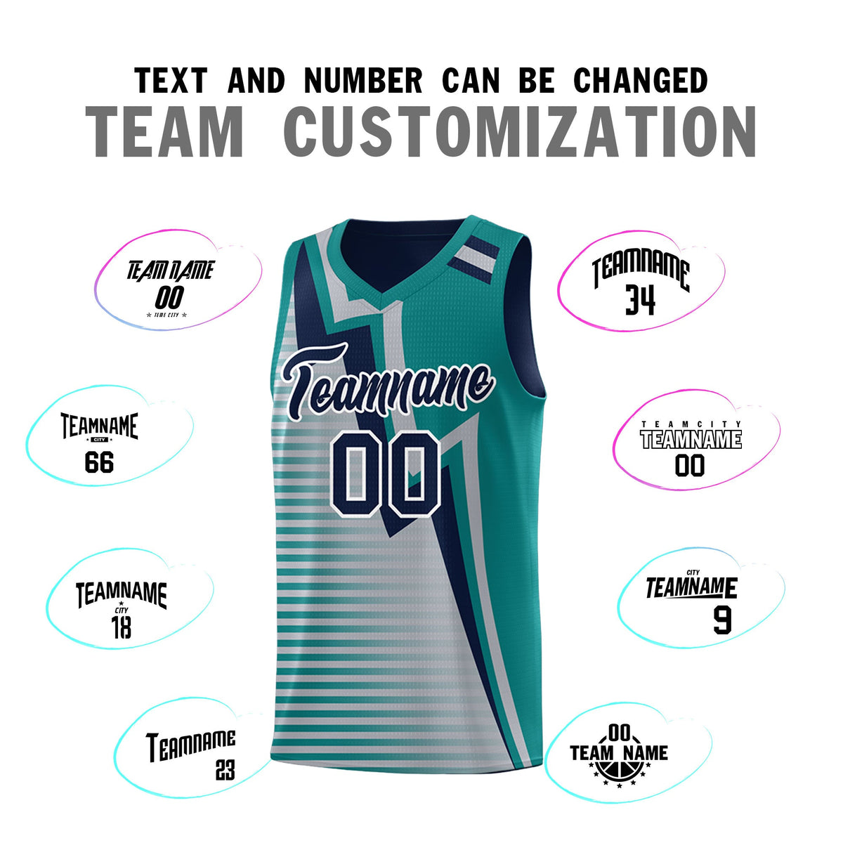 Custom Navy Teal Gray Gradient Stripes Lightning Pattern Reversible Sets Basketball Jersey| KXKSHOP