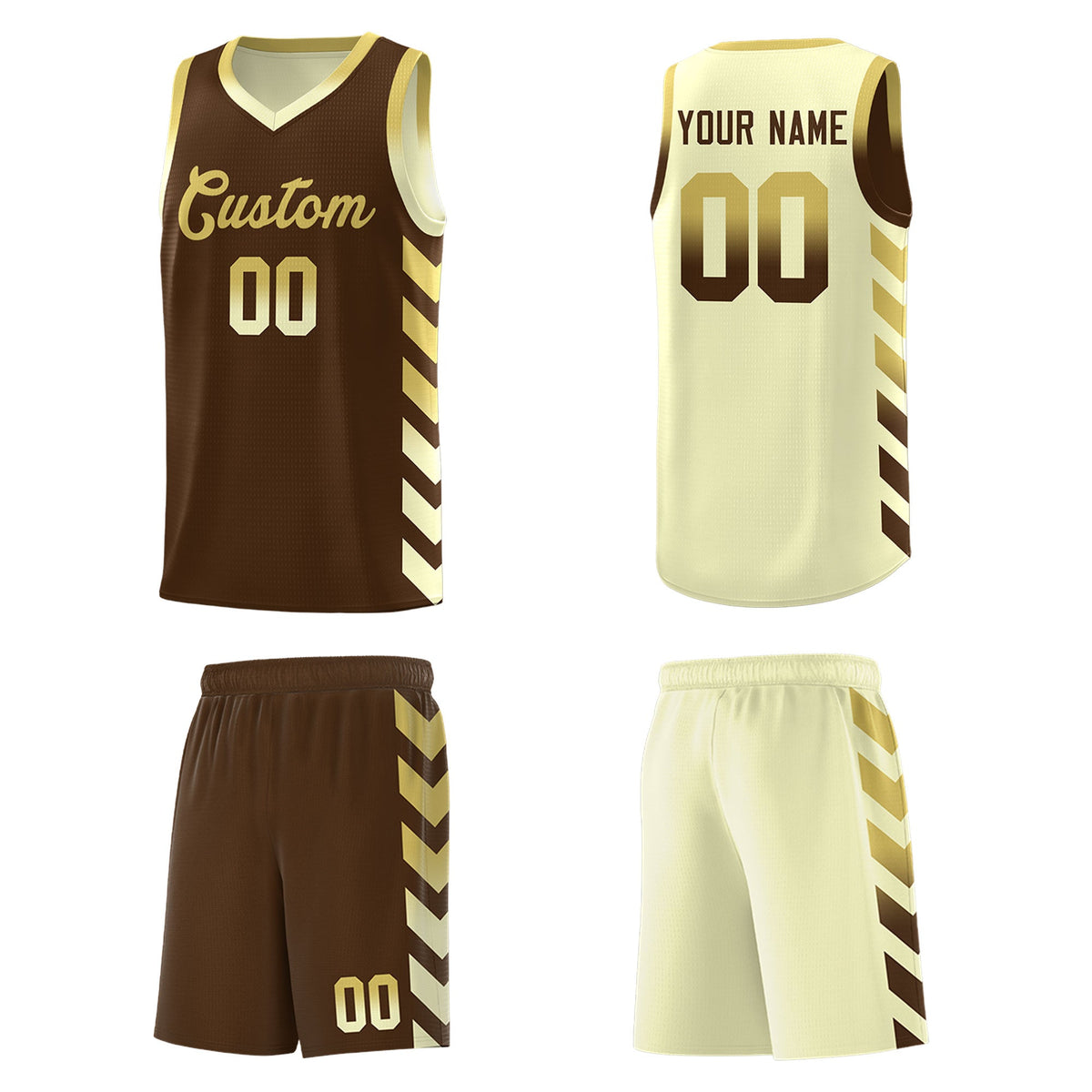 Custom Cream Brown Reversible Basketball Jersey Kits - Side Arrow Old Gold Brown Gradient