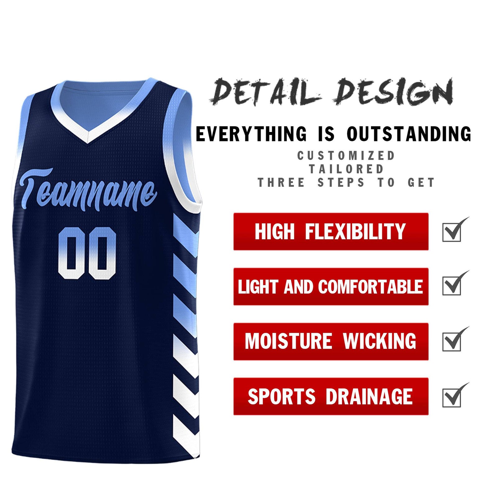Custom Light Blue Navy Reversible Basketball Jersey Kits - Side Arrow Navy White Gradient