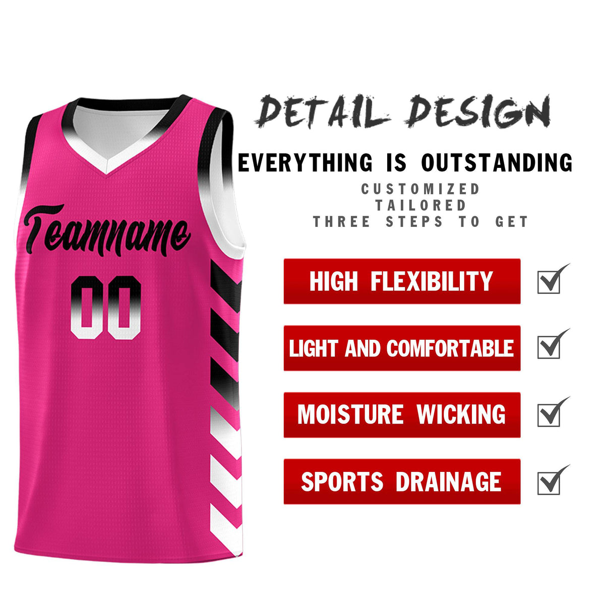 Custom White Pink Reversible Basketball Jersey Kits - Side Arrow Pink Black Gradient