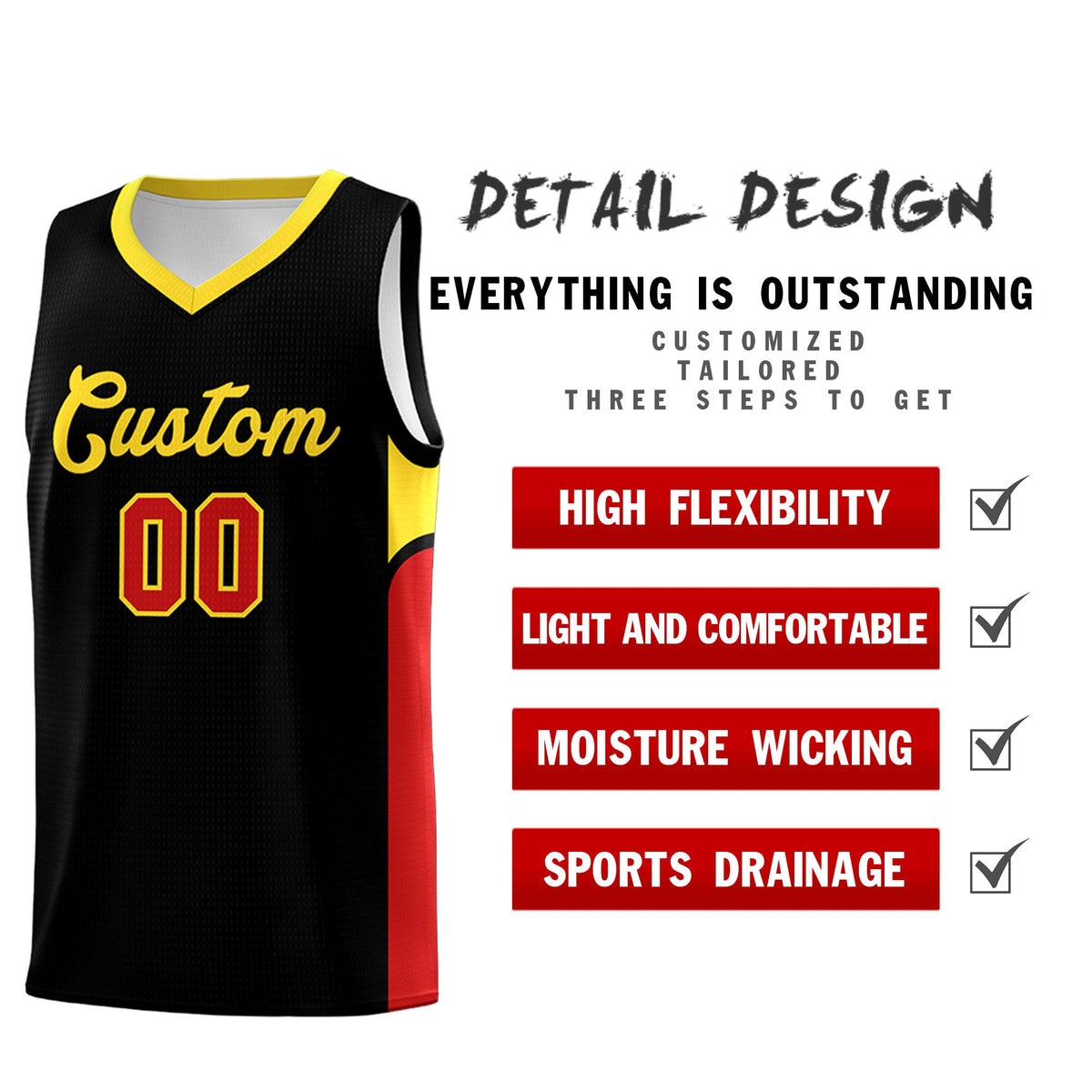 Custom Black White Side U-shaped Patttern Double Side Sports Uniform Basketball Jersey