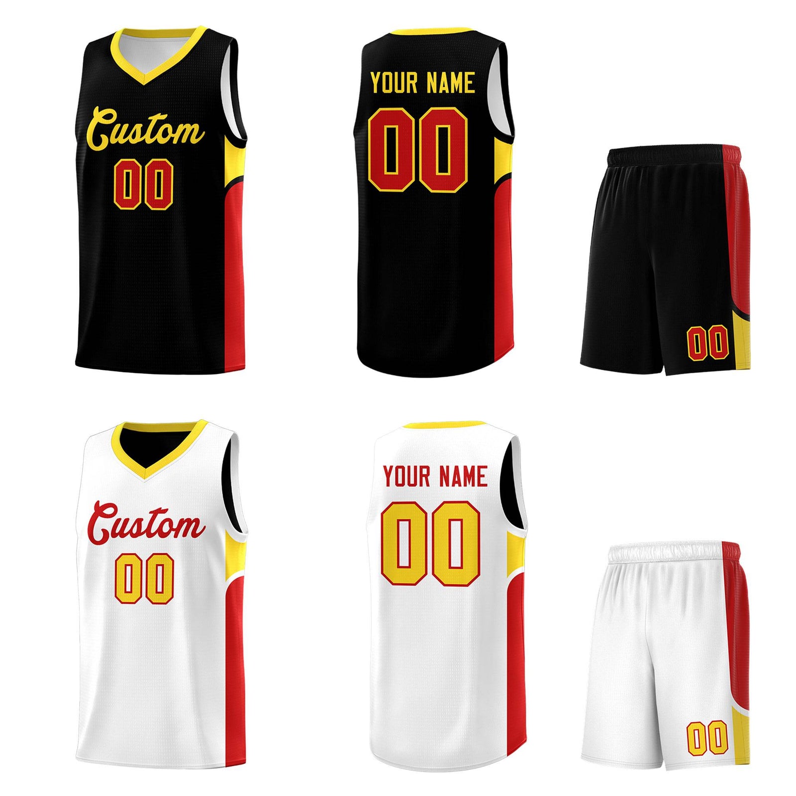 Custom Black White Side U-shaped Patttern Double Side Sports Uniform Basketball Jersey