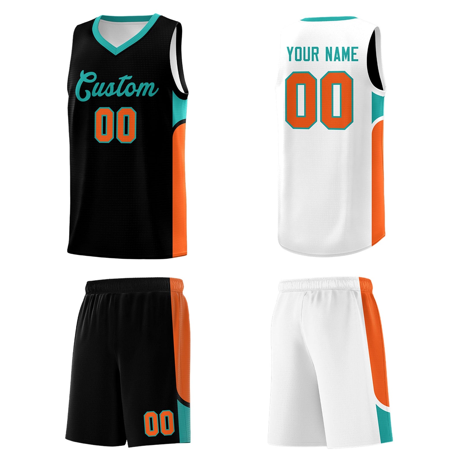 Custom Black White Side U-shaped Patttern Double Side Sports Uniform Basketball Jersey
