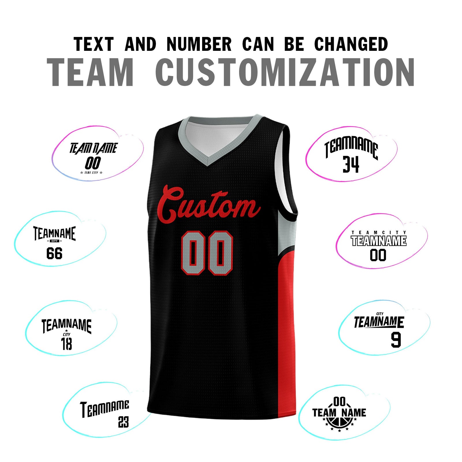 Custom Black White Side U-shaped Patttern Double Side Sports Uniform Basketball Jersey