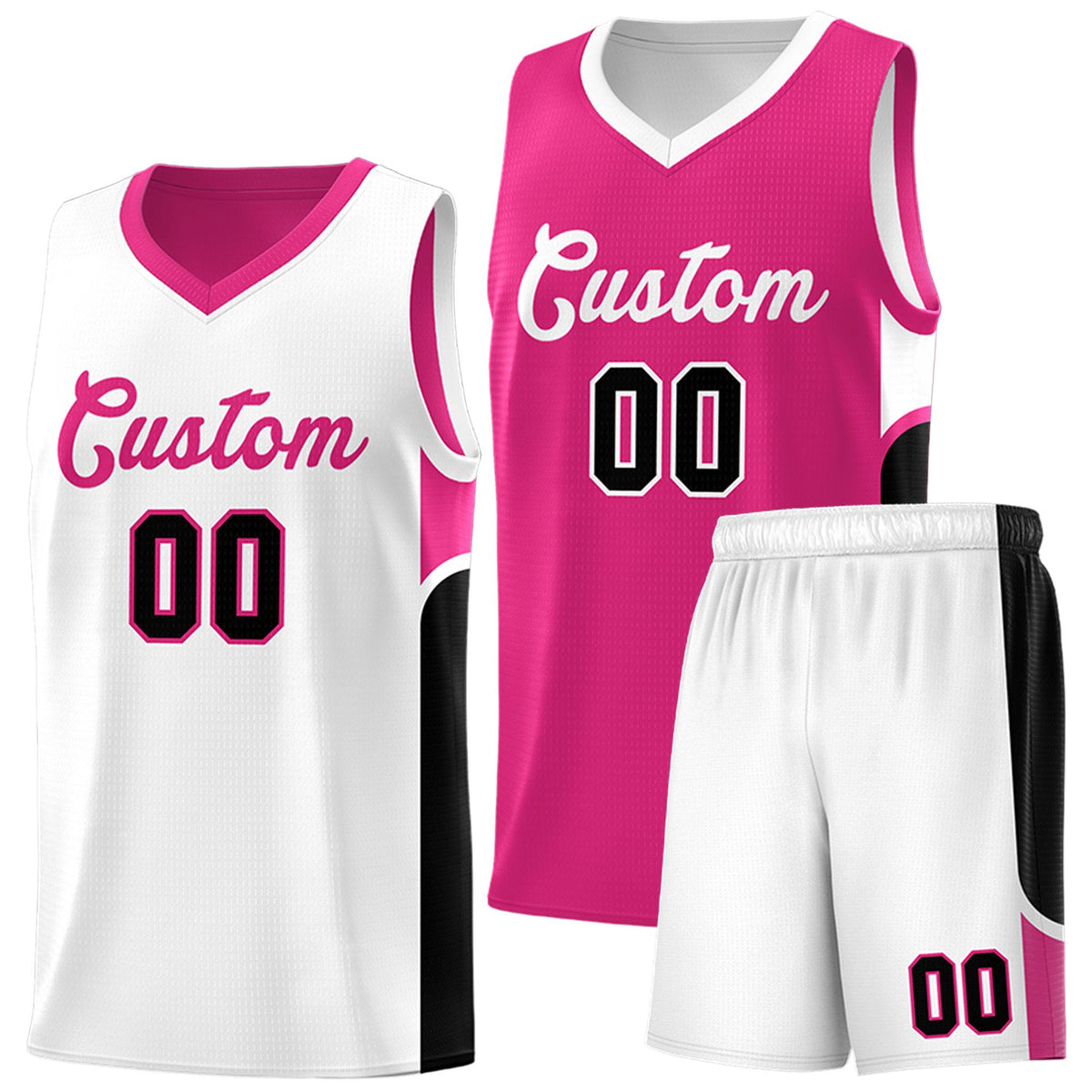 Custom Pink White Side U-shaped Patttern Double Side Sports Uniform Basketball Jersey