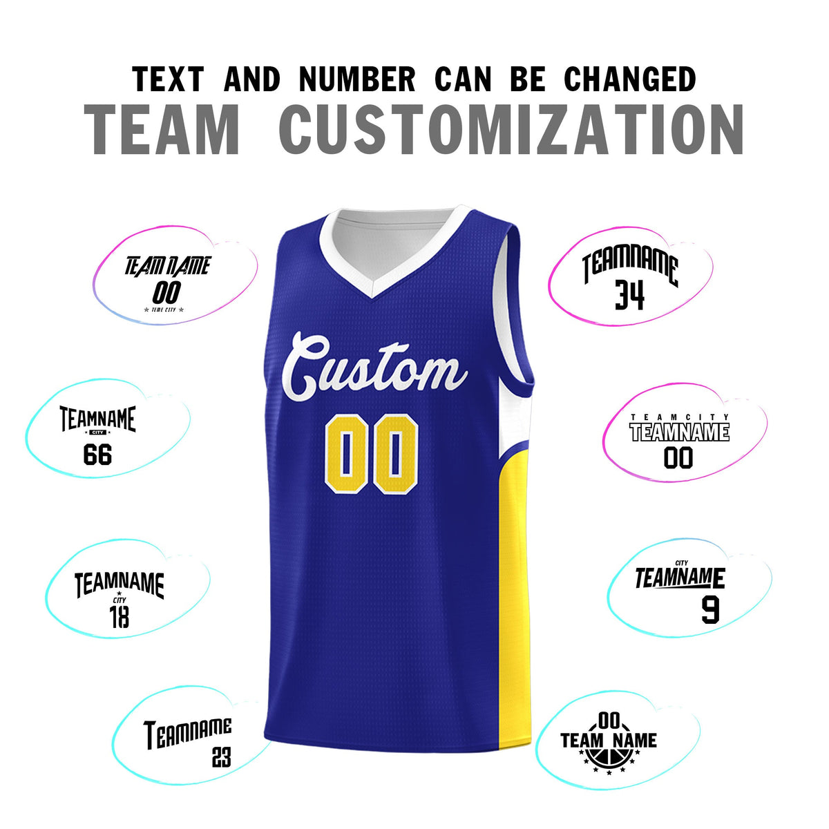 Custom Royal White Side U-shaped Patttern Double Side Sports Uniform Basketball Jersey