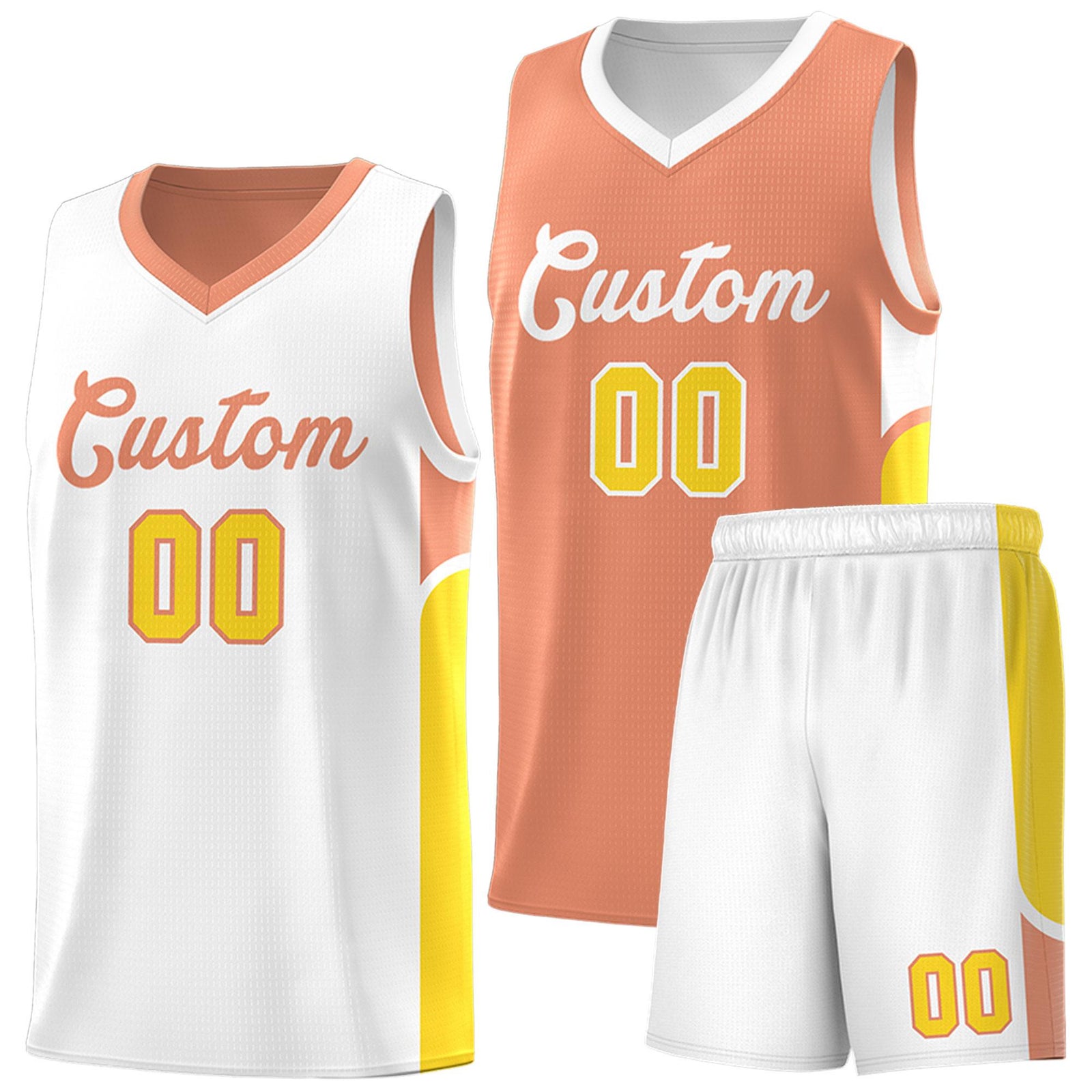 Custom Orange White Side U-shaped Patttern Double Side Sports Uniform Basketball Jersey
