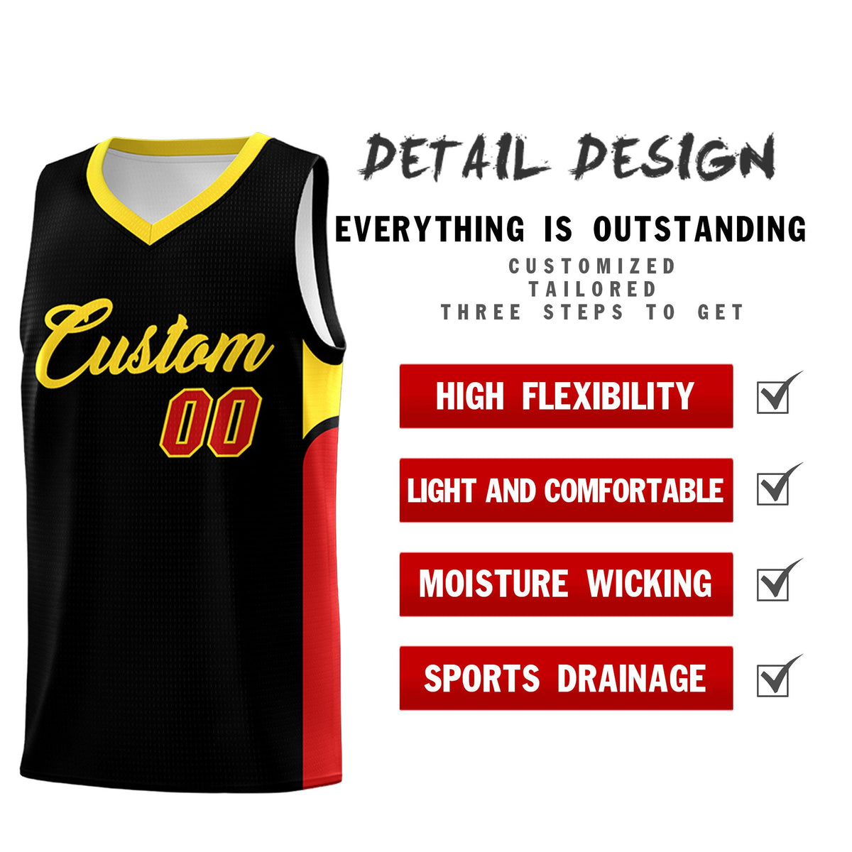 Custom Black White Side U-shaped Patttern Double Side Sports Uniform Basketball Jersey