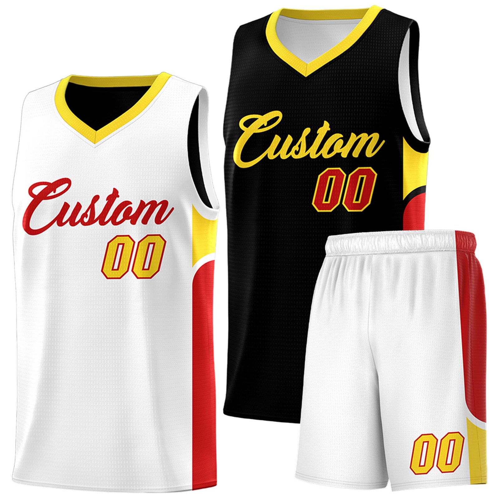 Custom Black White Side U-shaped Patttern Double Side Sports Uniform Basketball Jersey
