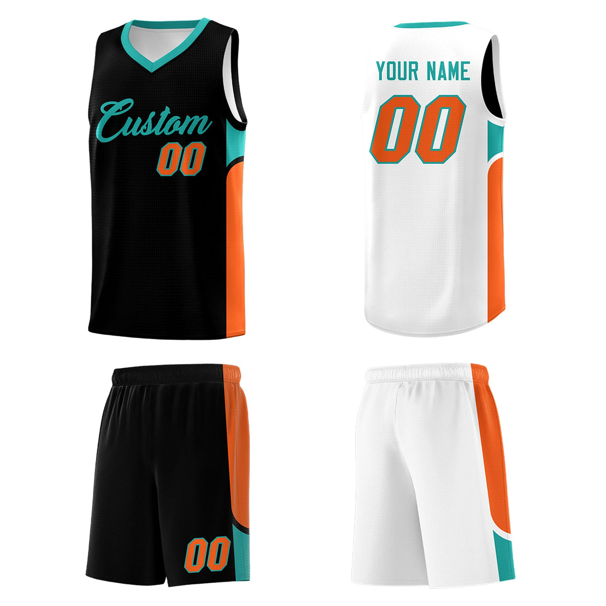 Custom Black White Side U-shaped Patttern Double Side Sports Uniform Basketball Jersey