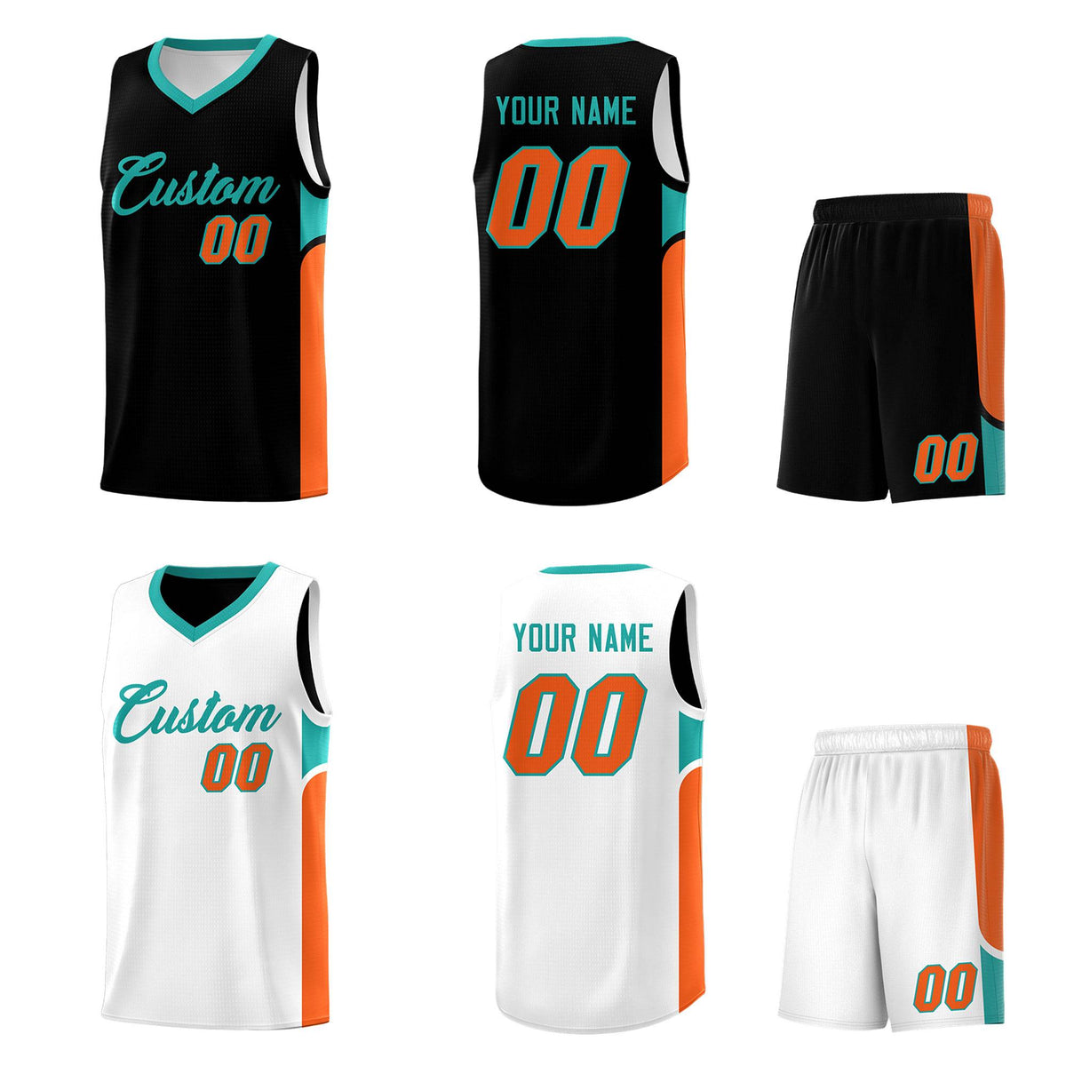 Custom Black White Side U-shaped Patttern Double Side Sports Uniform Basketball Jersey