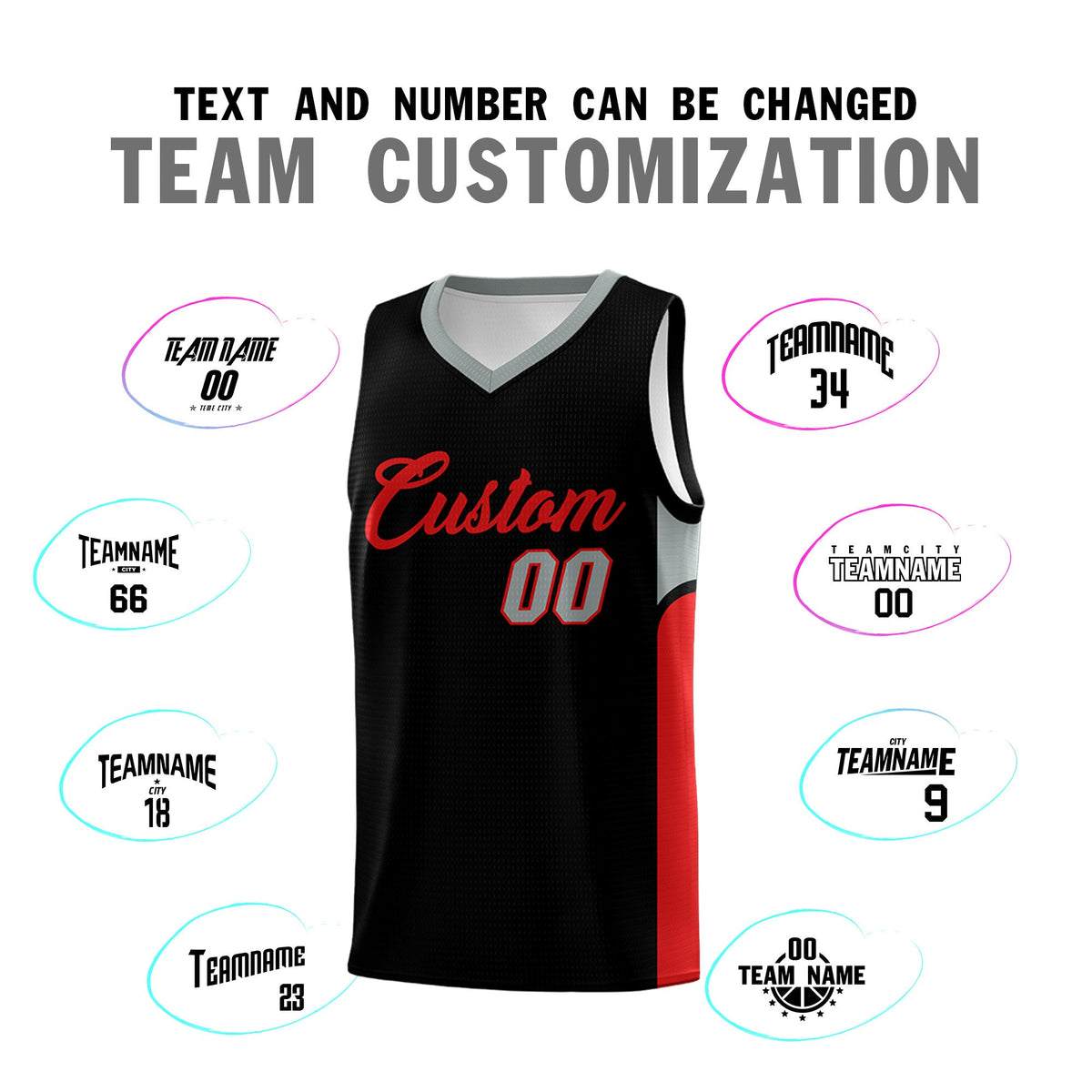 Custom Black White Side U-shaped Patttern Double Side Sports Uniform Basketball Jersey