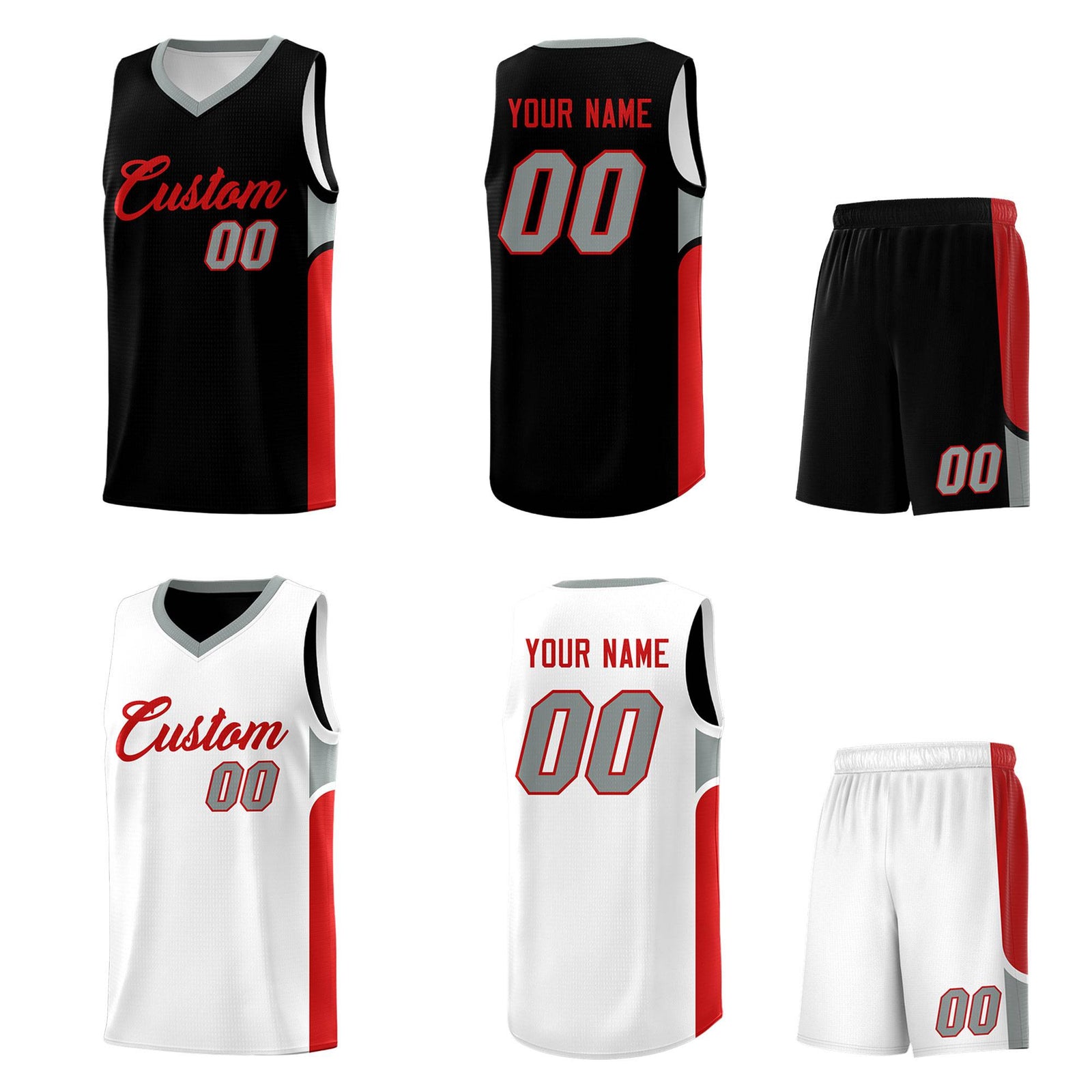 Custom Black White Side U-shaped Patttern Double Side Sports Uniform Basketball Jersey