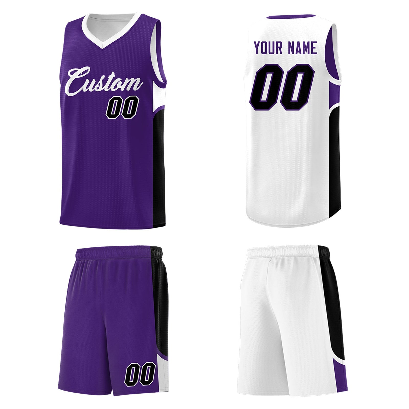 Custom Purple White Side U-shaped Patttern Double Side Sports Uniform Basketball Jersey