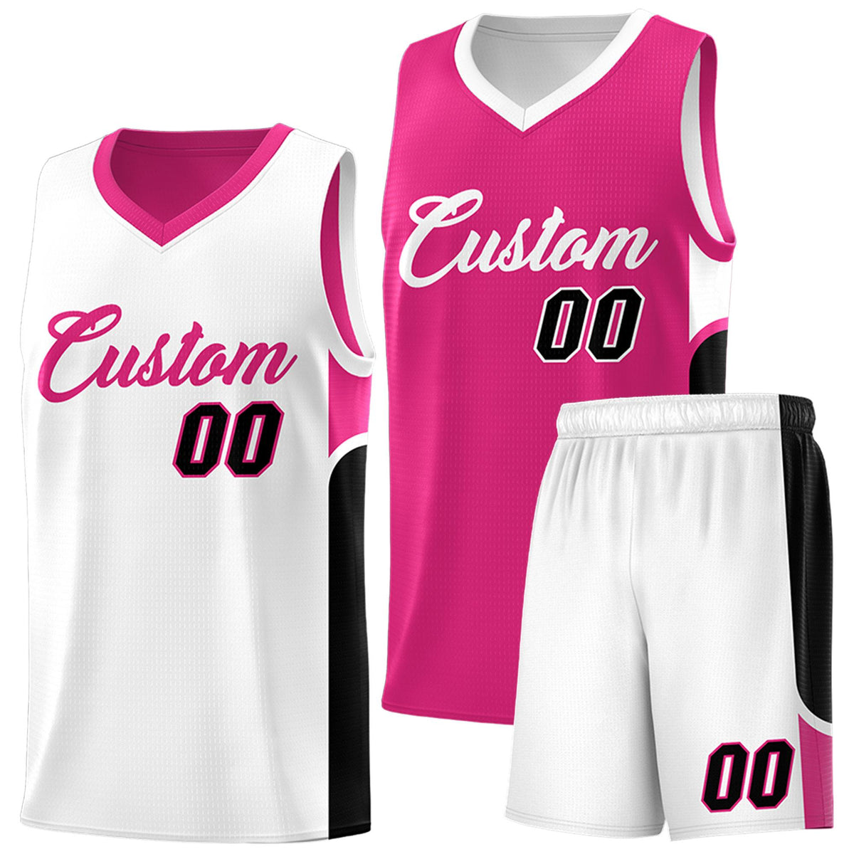 Custom Pink White Side U-shaped Patttern Double Side Sports Uniform Basketball Jersey