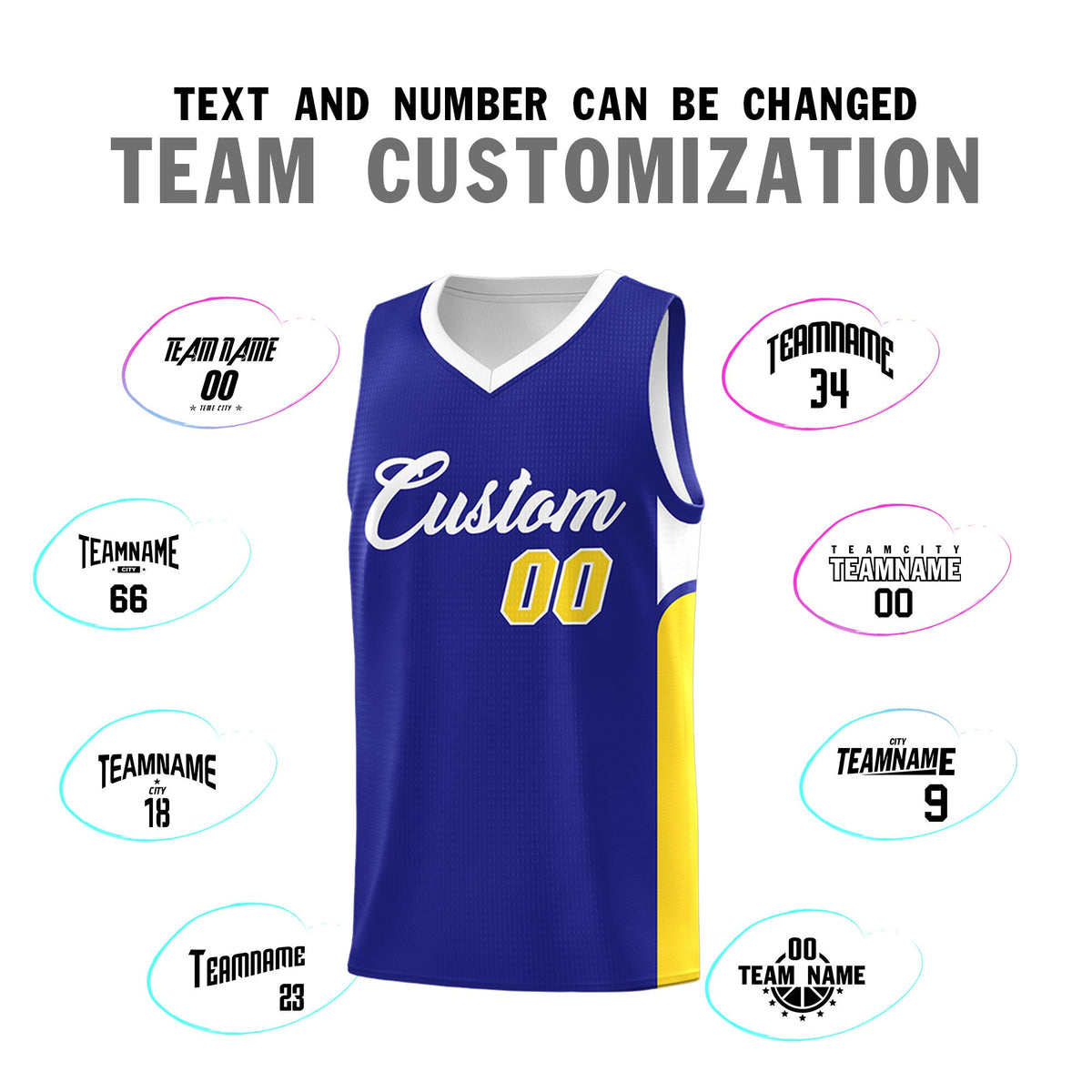 Custom Royal White Side U-shaped Patttern Double Side Sports Uniform Basketball Jersey