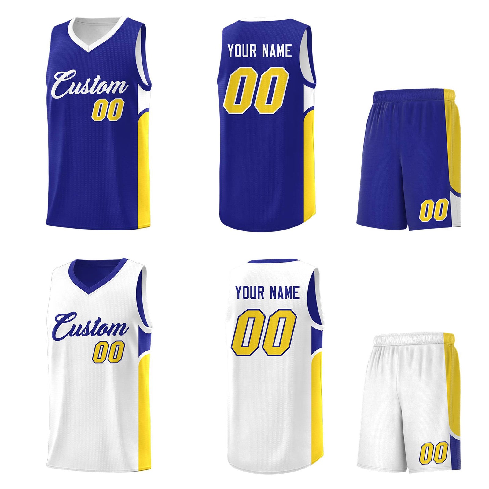 Custom Royal White Side U-shaped Patttern Double Side Sports Uniform Basketball Jersey