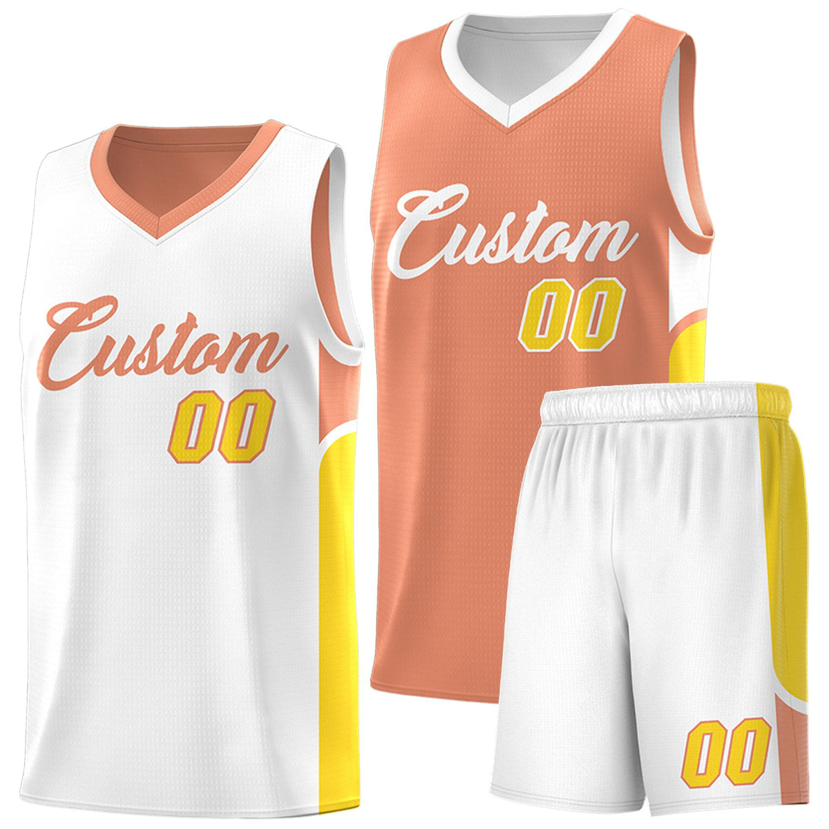 Custom Orange White Side U-shaped Patttern Double Side Sports Uniform Basketball Jersey