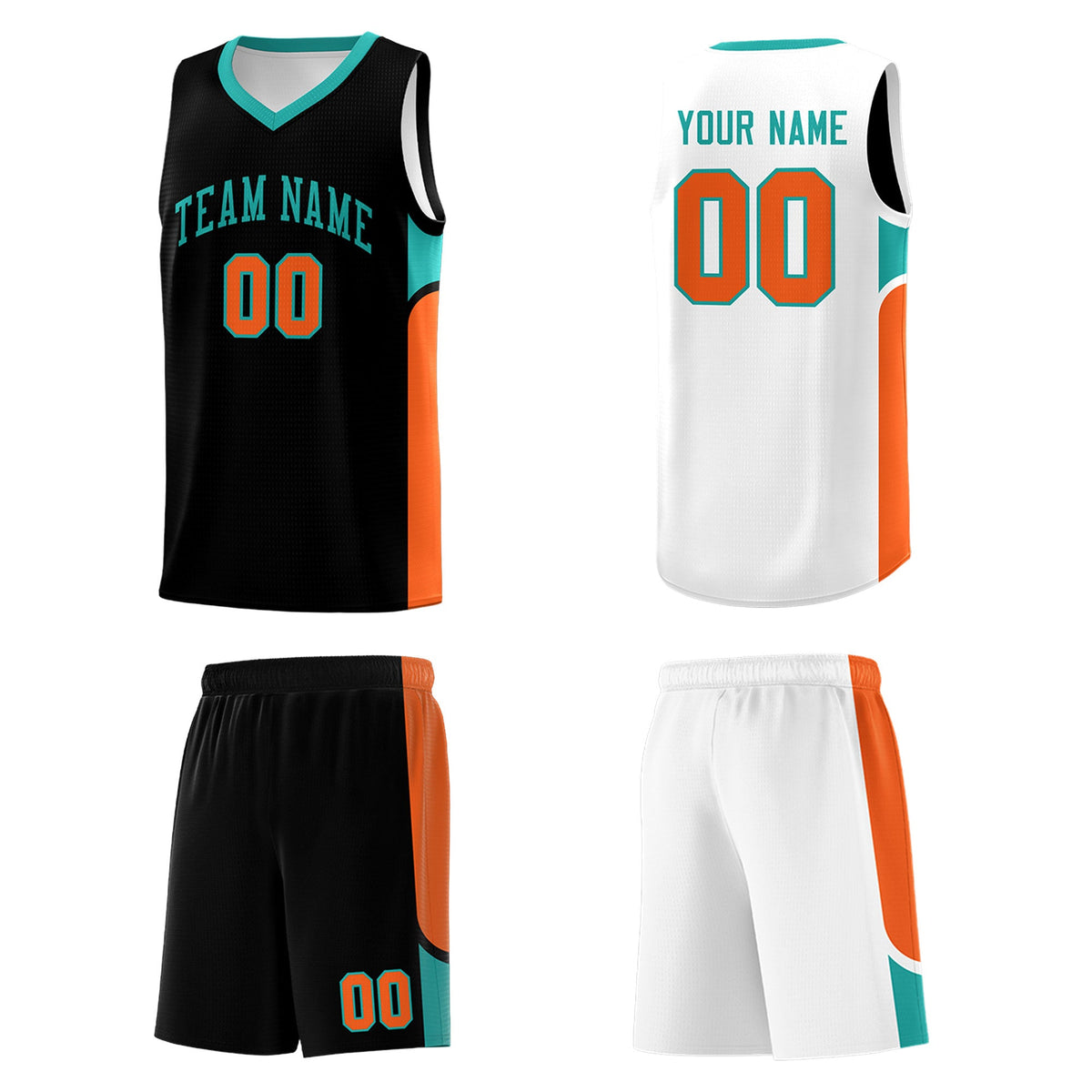 Custom Black White Side U-shaped Patttern Double Side Sports Uniform Basketball Jersey