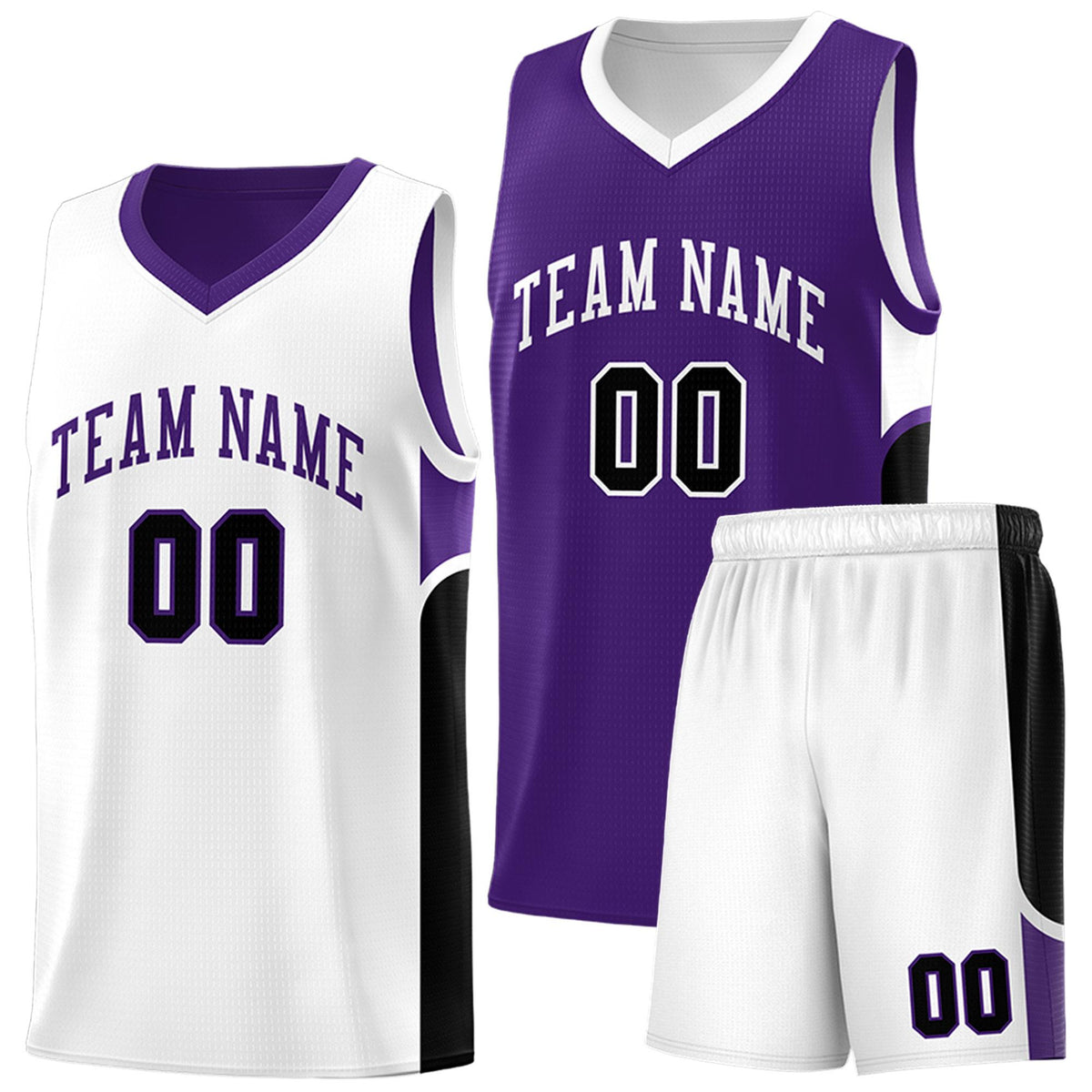 Custom Purple White Side U-shaped Patttern Double Side Sports Uniform Basketball Jersey