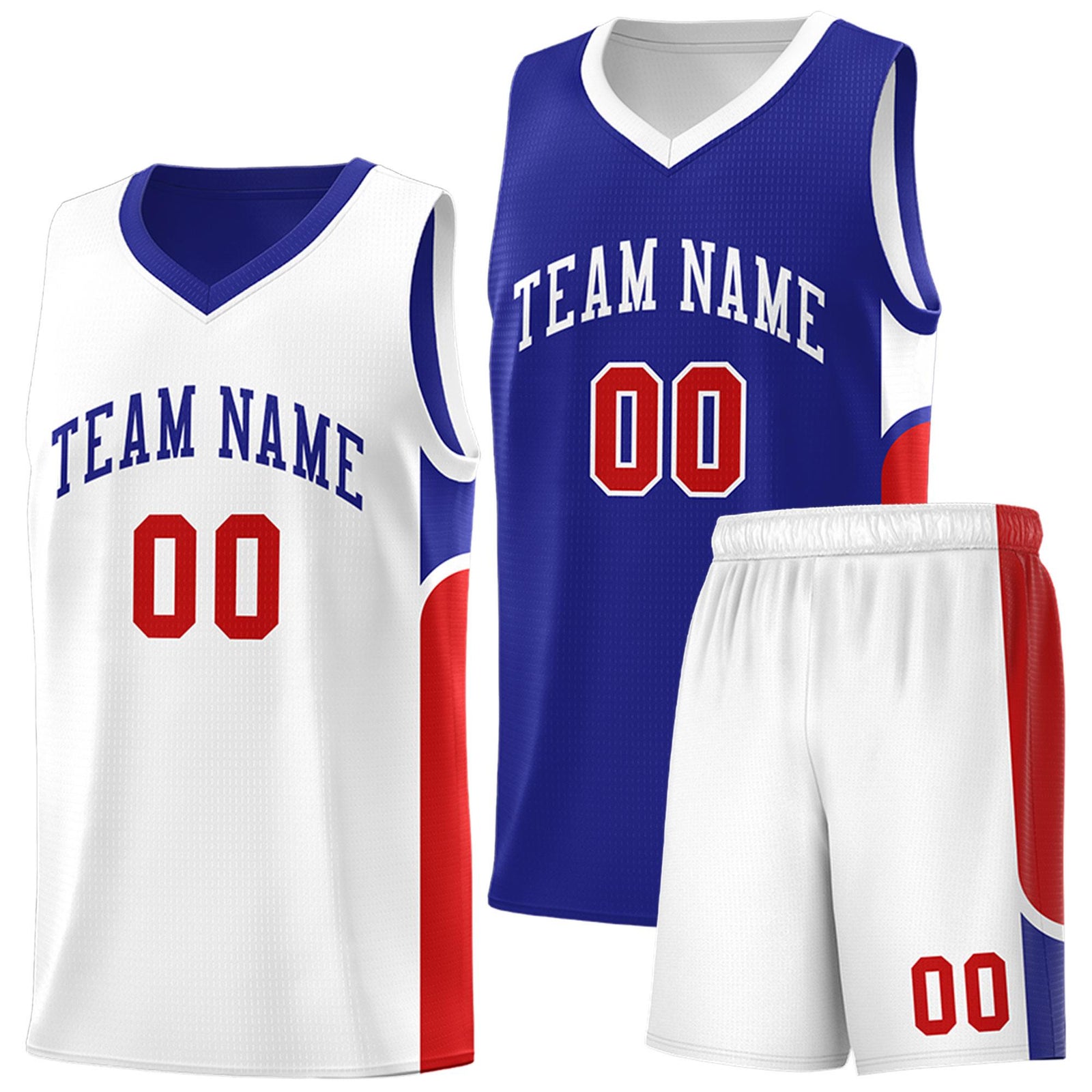 Custom Royal White Side U-shaped Patttern Double Side Sports Uniform Basketball Jersey
