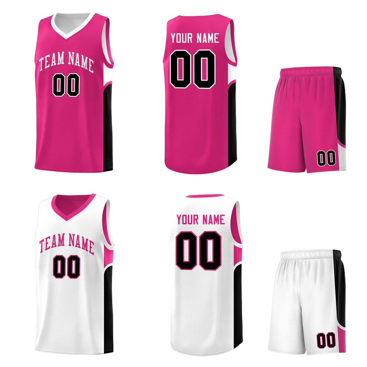 Custom Pink White Side U-shaped Patttern Double Side Sports Uniform Basketball Jersey