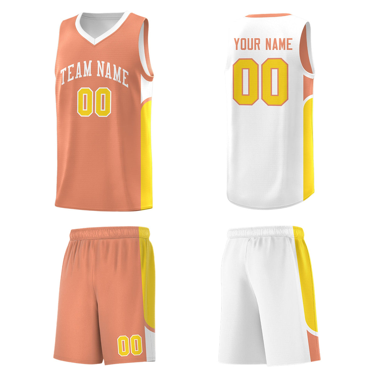 Custom Orange White Side U-shaped Patttern Double Side Sports Uniform Basketball Jersey