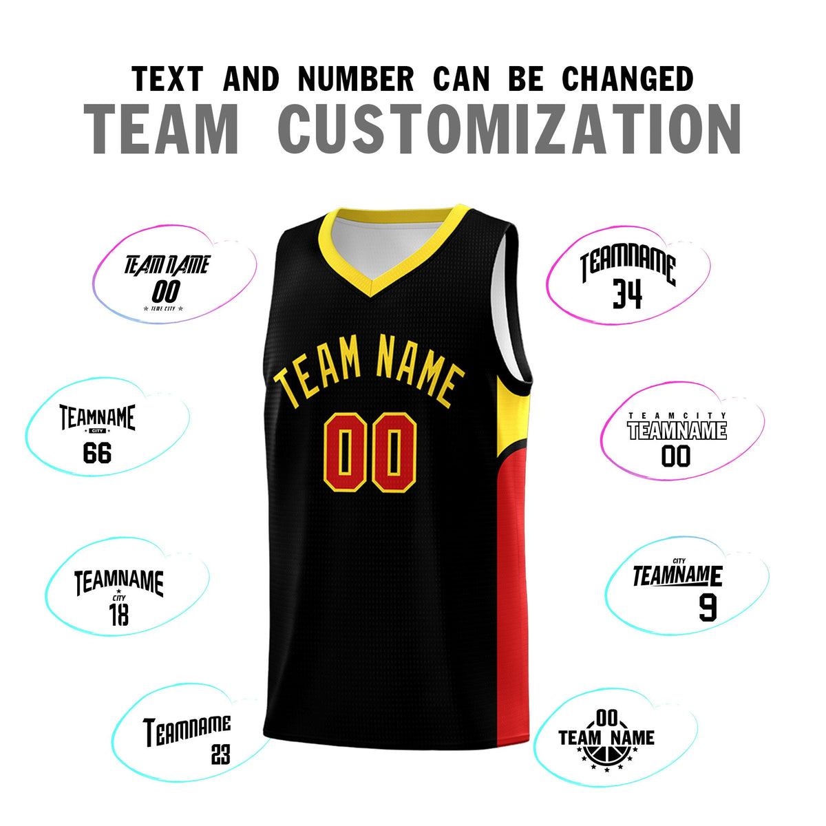 Custom Black White Side U-shaped Patttern Double Side Sports Uniform Basketball Jersey