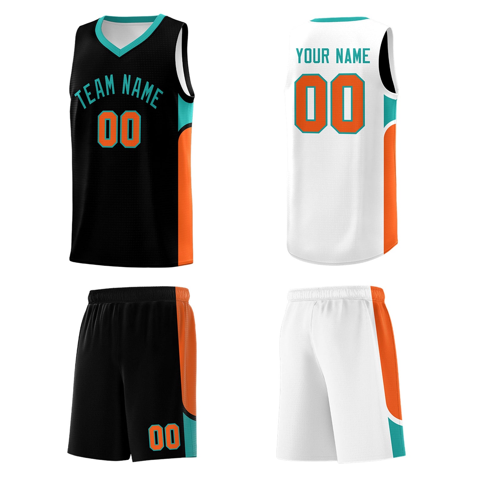 Custom Black White Side U-shaped Patttern Double Side Sports Uniform Basketball Jersey