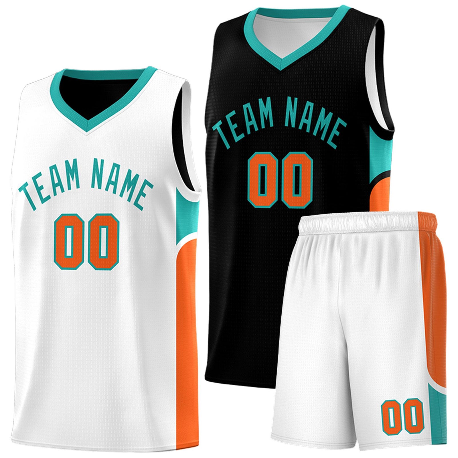 Custom Black White Side U-shaped Patttern Double Side Sports Uniform Basketball Jersey