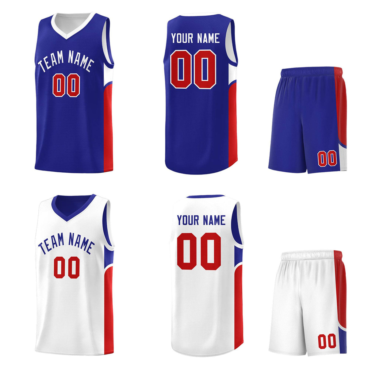 Custom Royal White Side U-shaped Patttern Double Side Sports Uniform Basketball Jersey