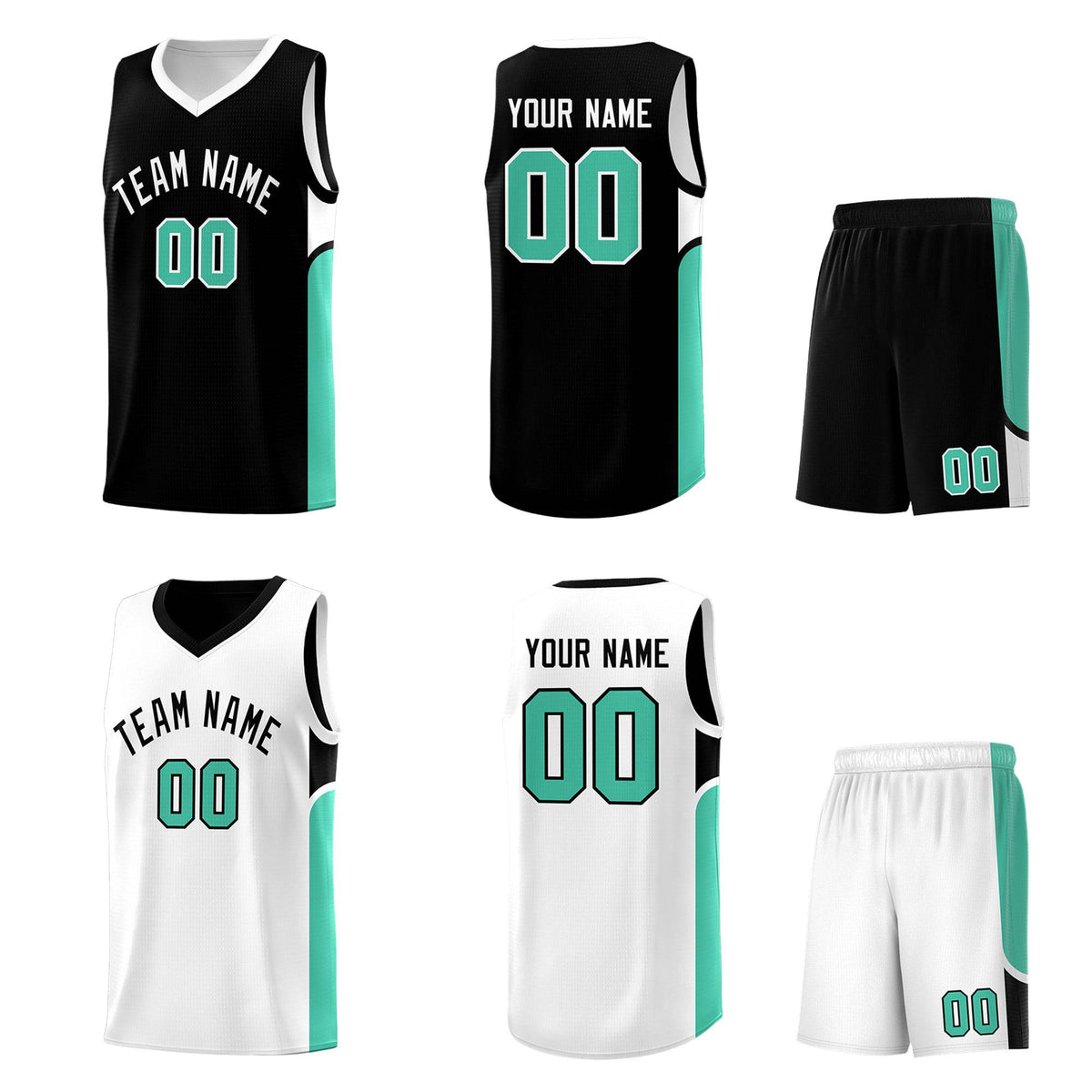 Custom Black White Side U-shaped Patttern Double Side Sports Uniform Basketball Jersey