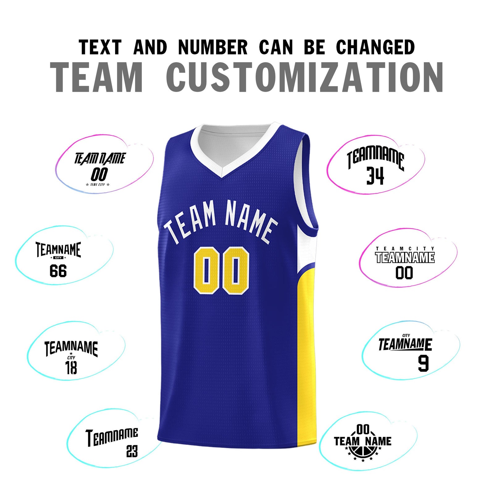 Custom Royal White Side U-shaped Patttern Double Side Sports Uniform Basketball Jersey