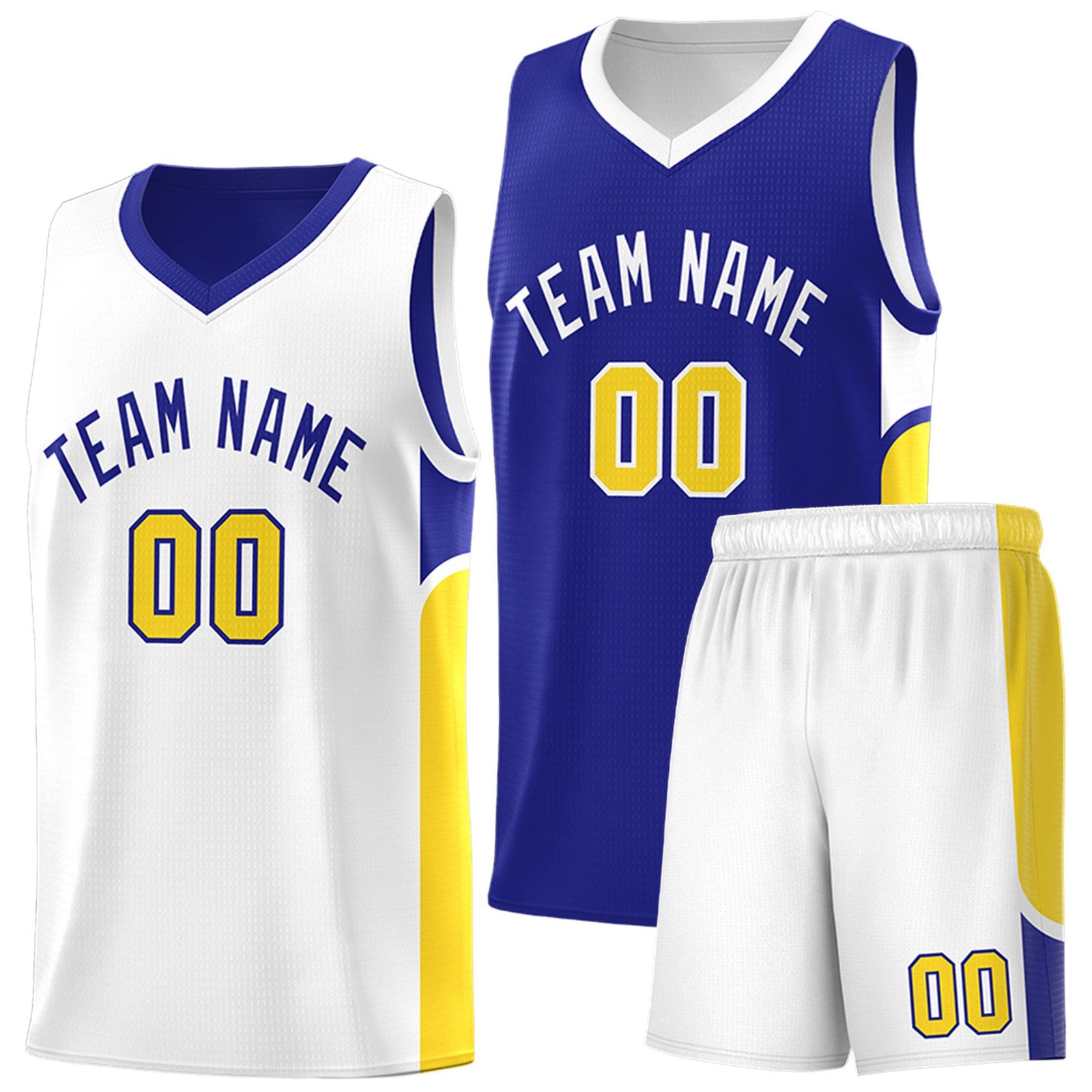 Custom Royal White Side U-shaped Patttern Double Side Sports Uniform Basketball Jersey