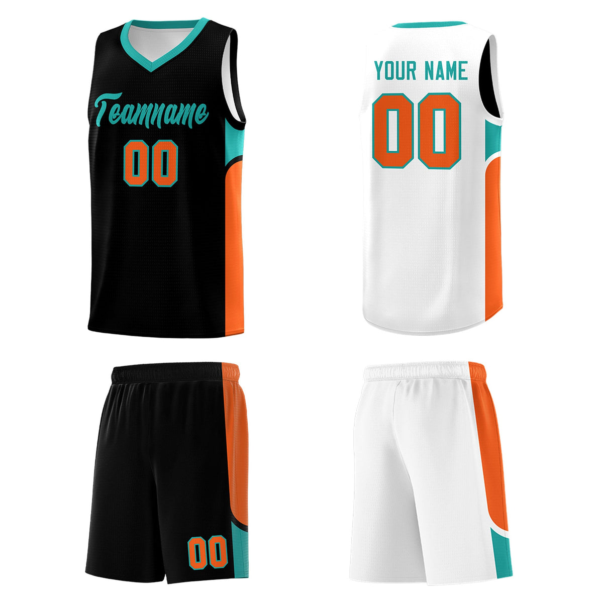 Custom Black White Side U-shaped Patttern Double Side Sports Uniform Basketball Jersey