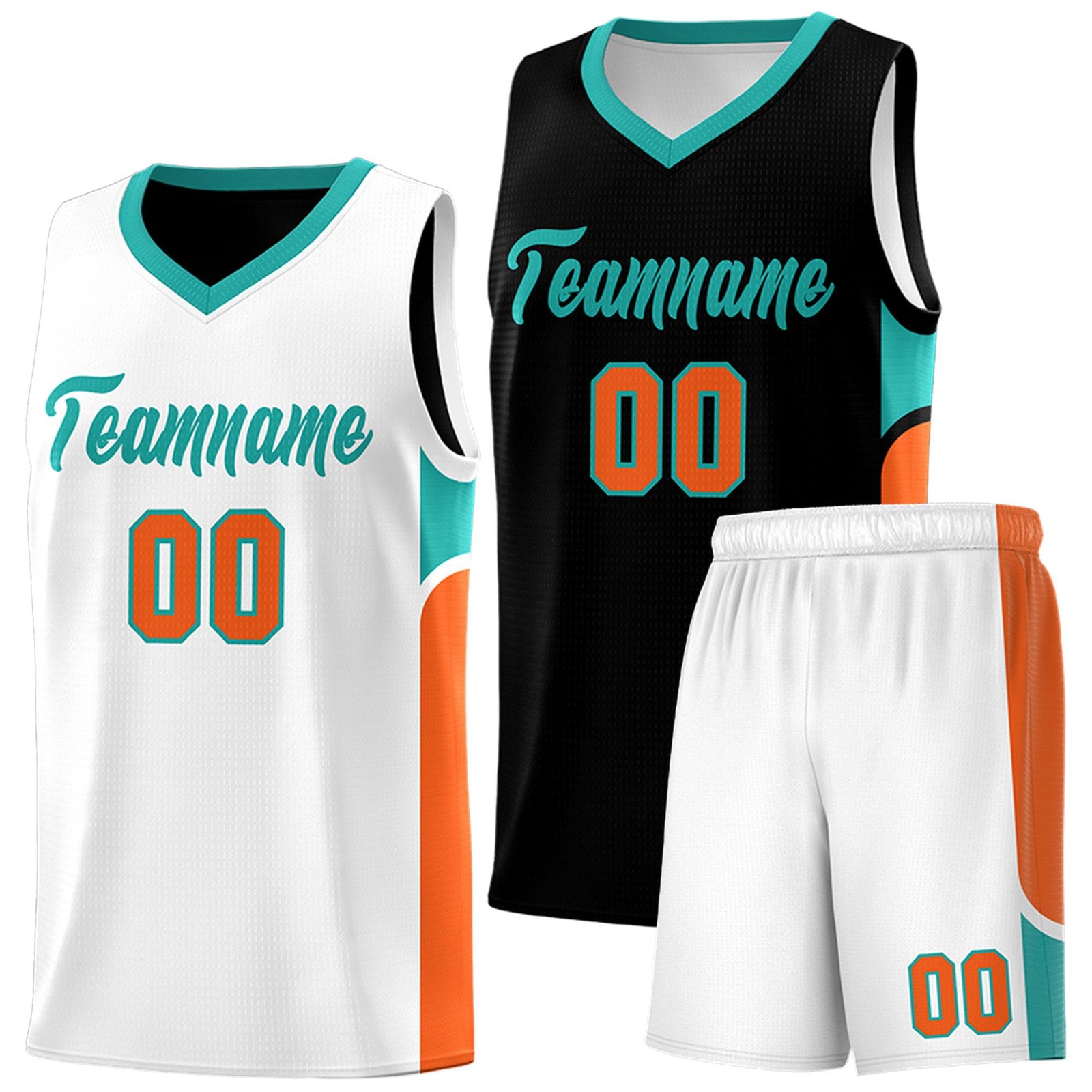 Custom Black White Side U-shaped Patttern Double Side Sports Uniform Basketball Jersey