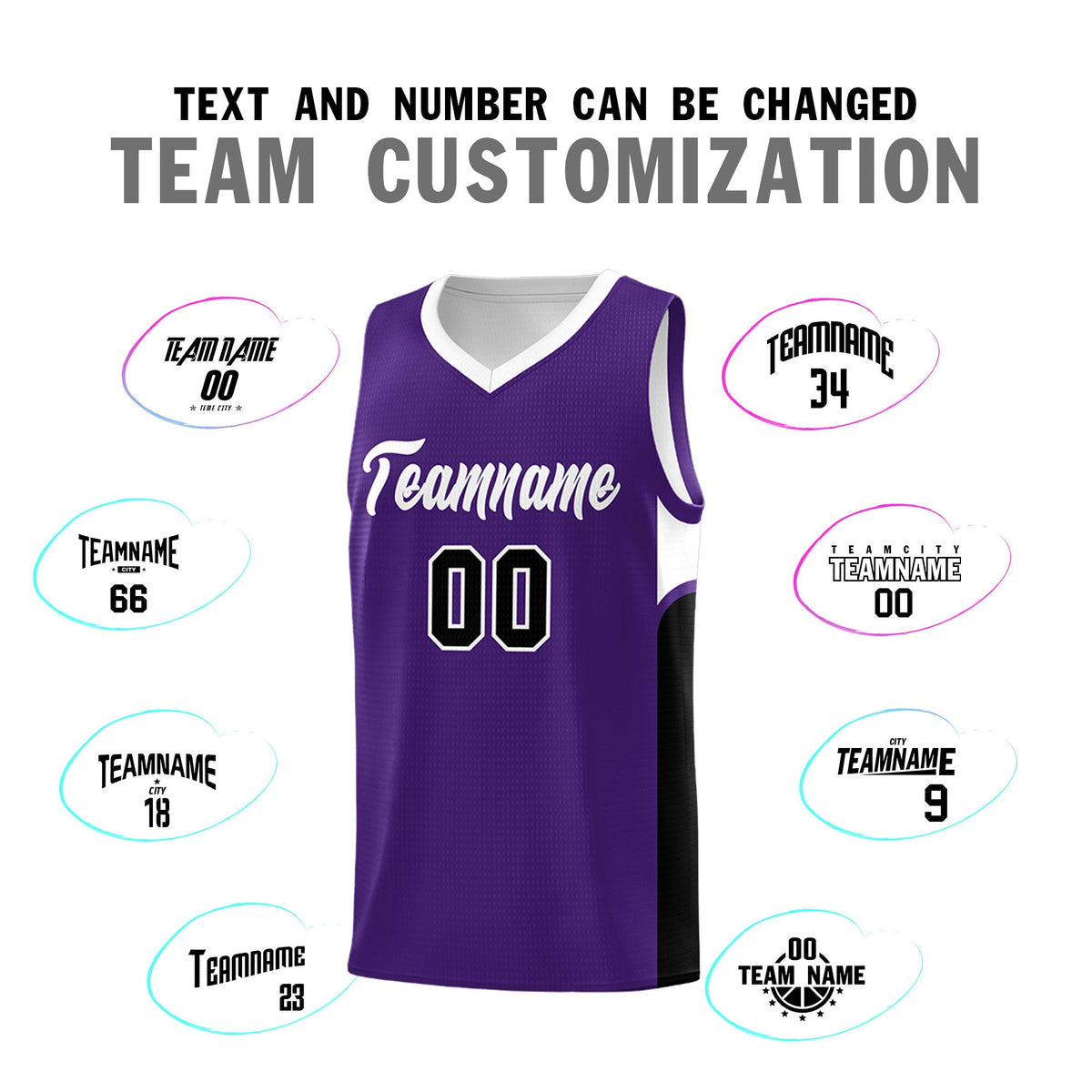 Custom Purple White Side U-shaped Patttern Double Side Sports Uniform Basketball Jersey
