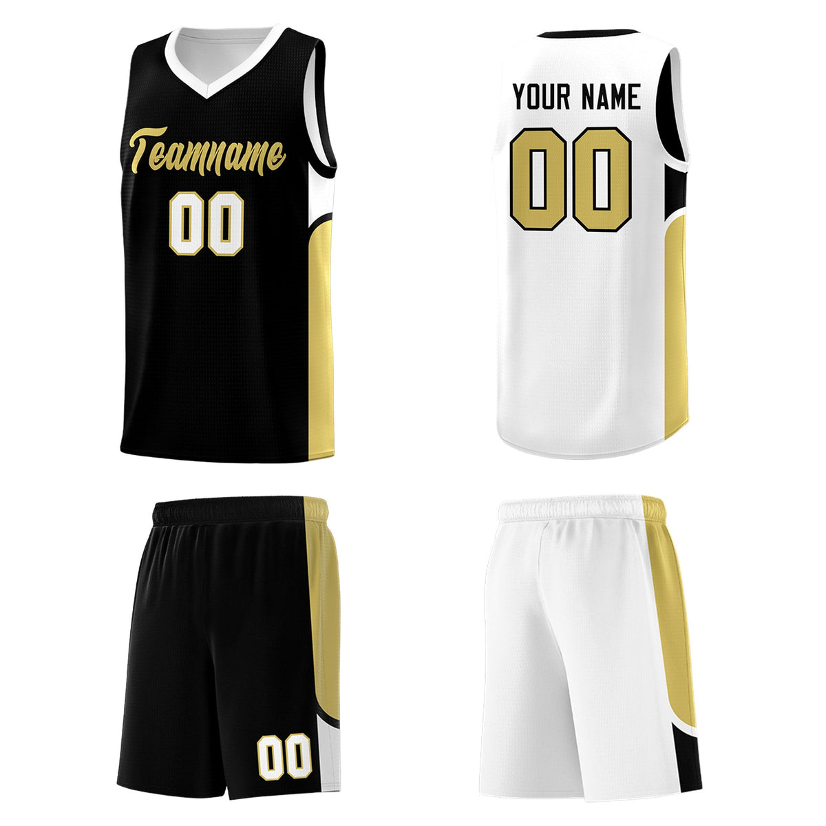 Custom Black White Side U-shaped Patttern Double Side Sports Uniform Basketball Jersey