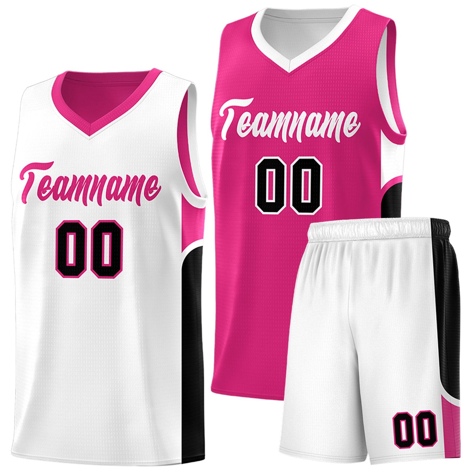 Custom Pink White Side U-shaped Patttern Double Side Sports Uniform Basketball Jersey