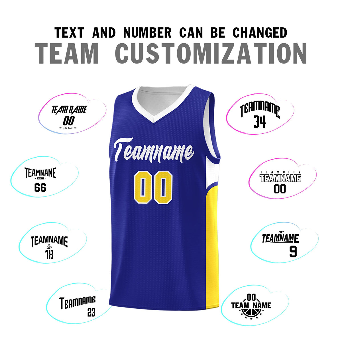 Custom Royal White Side U-shaped Patttern Double Side Sports Uniform Basketball Jersey