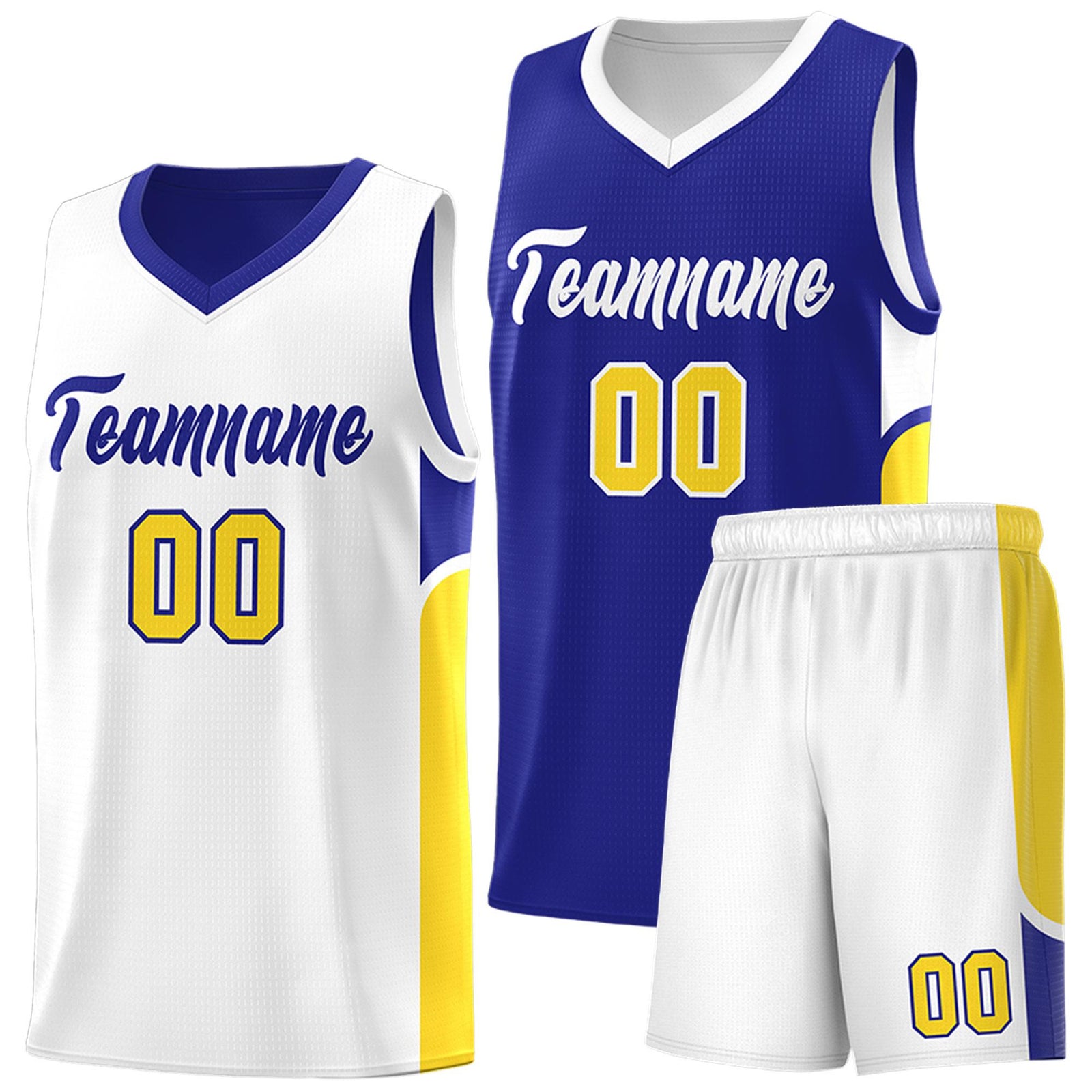 Custom Royal White Side U-shaped Patttern Double Side Sports Uniform Basketball Jersey