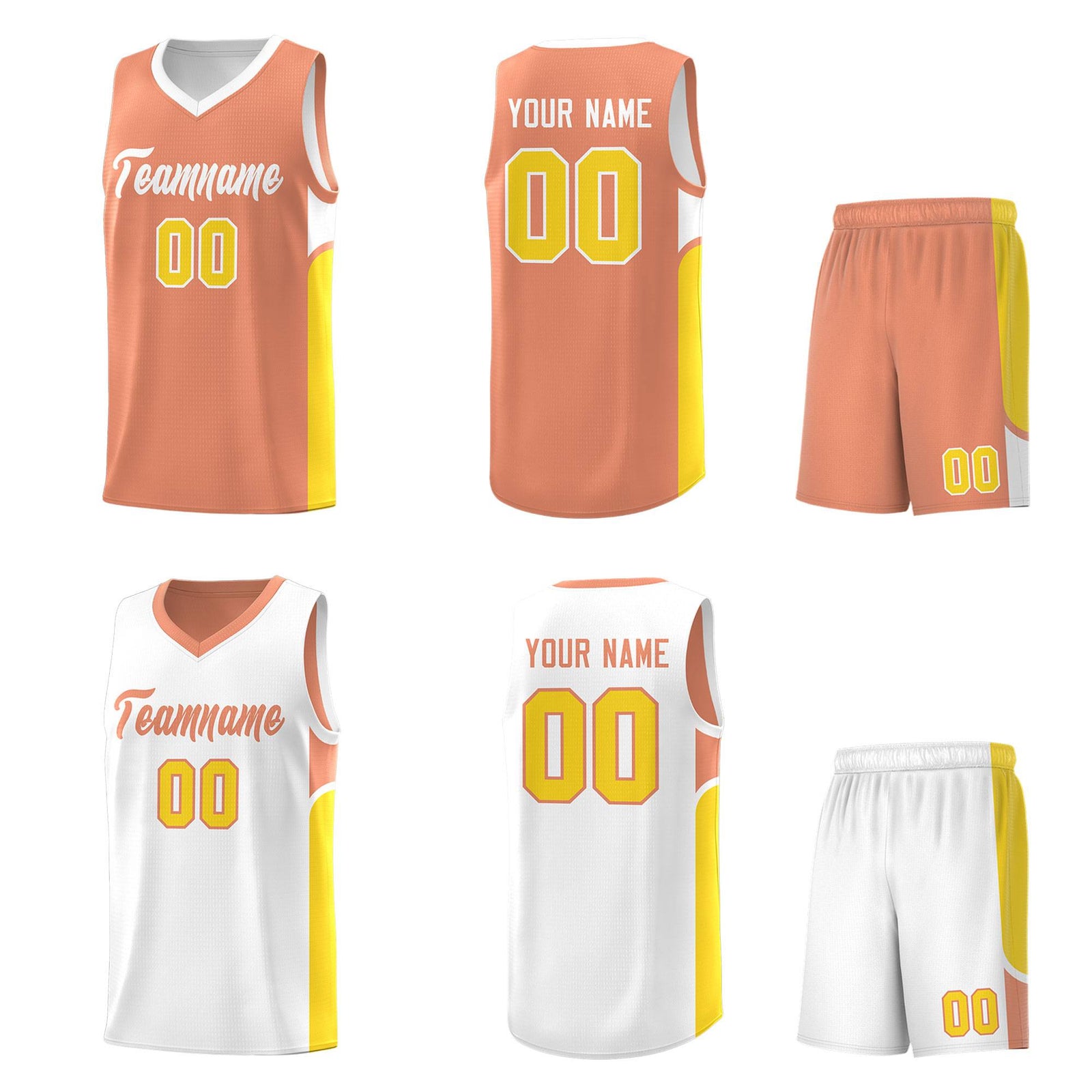 Custom Orange White Side U-shaped Patttern Double Side Sports Uniform Basketball Jersey