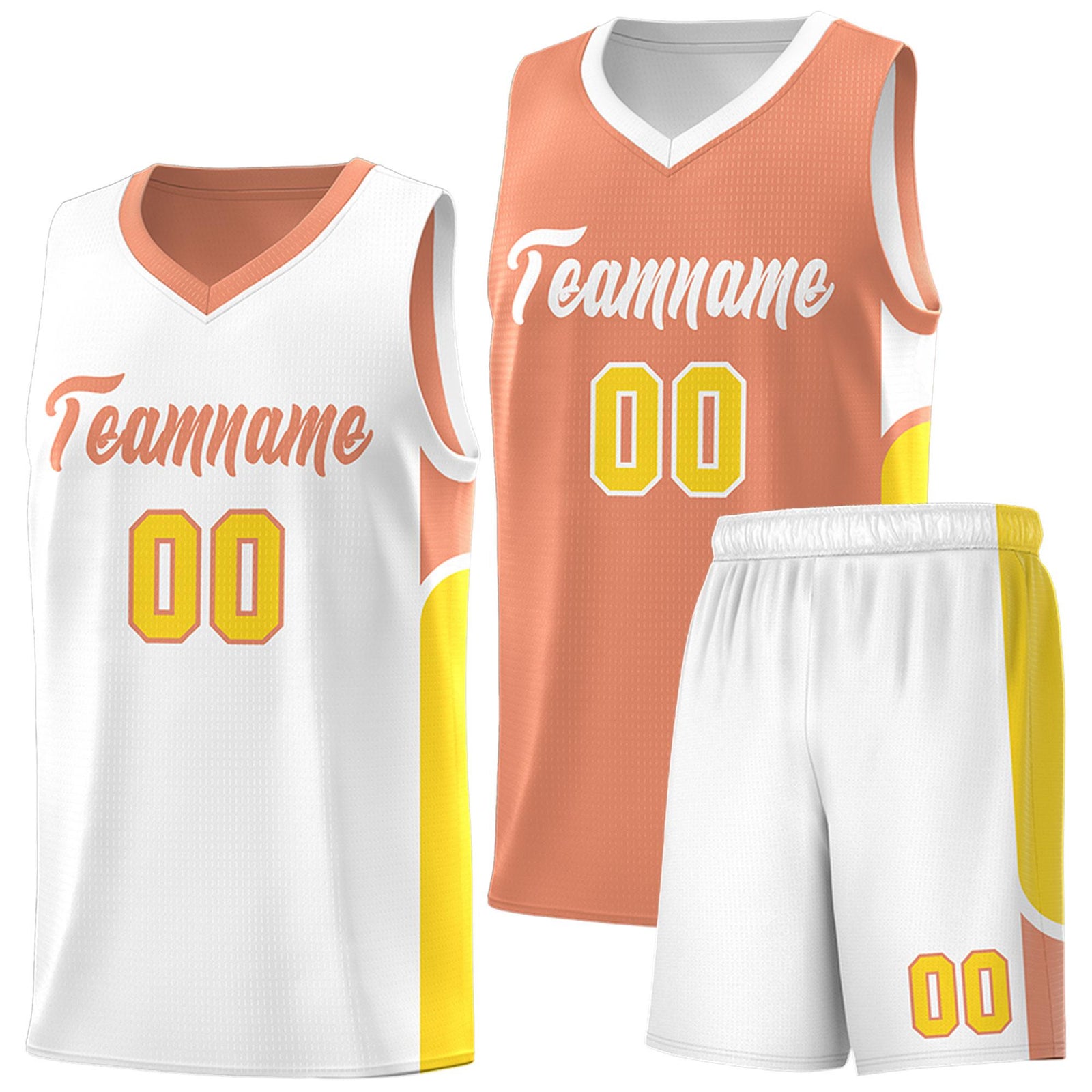 Custom Orange White Side U-shaped Patttern Double Side Sports Uniform Basketball Jersey