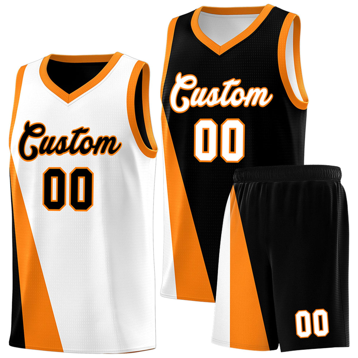 Custom White Black Slanting Two Lines Color Block Sports Uniform Basketball Jersey